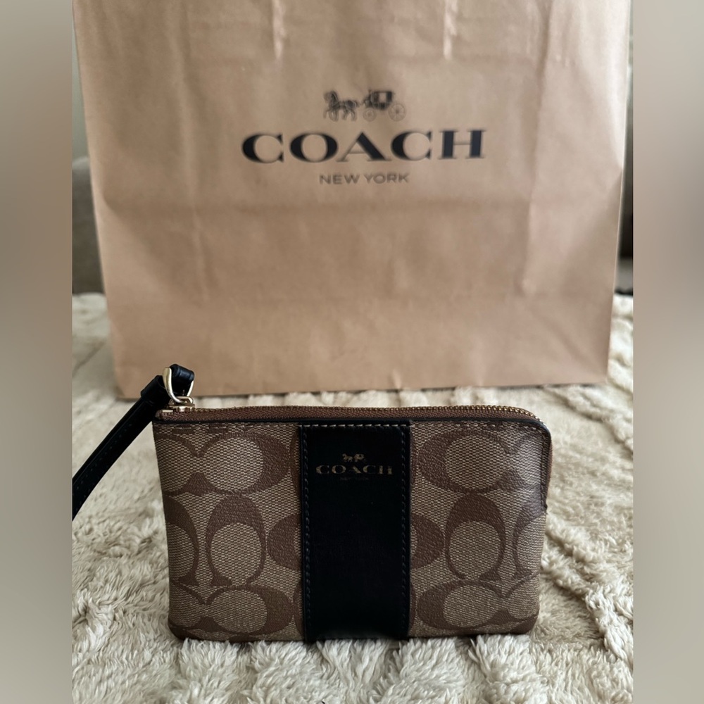 Coach Signature Brown and Black Wristlet